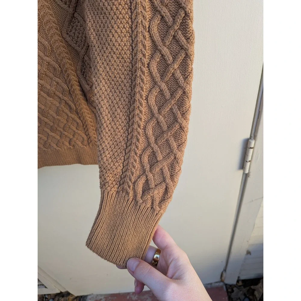 NWT J. Crew Cotton Cable Knit Sweater Camel Tan Women's XS